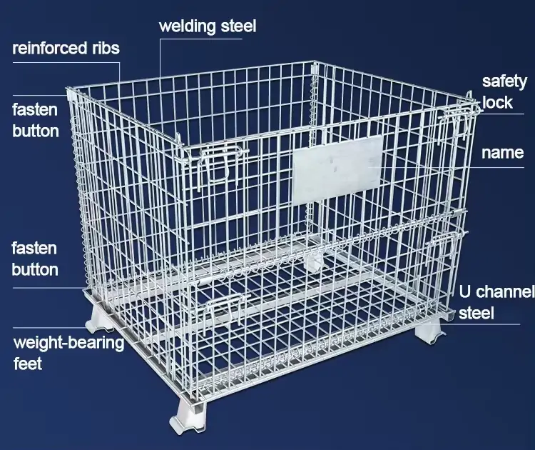 Wire Mesh Container with Wheels Details