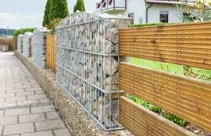 Gabion wall with fence