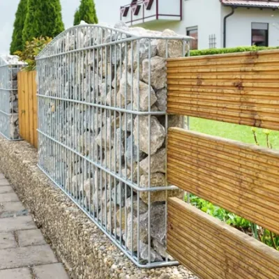 Gabion wall with fence